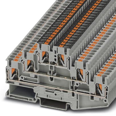 Phoenix Contact Multi-Level w/ Equipotential Bonder Terminal Block; PT 2.5-3PV; 20A; 300V; 3-Level; #26 - #12; Push-In Connection; Gray